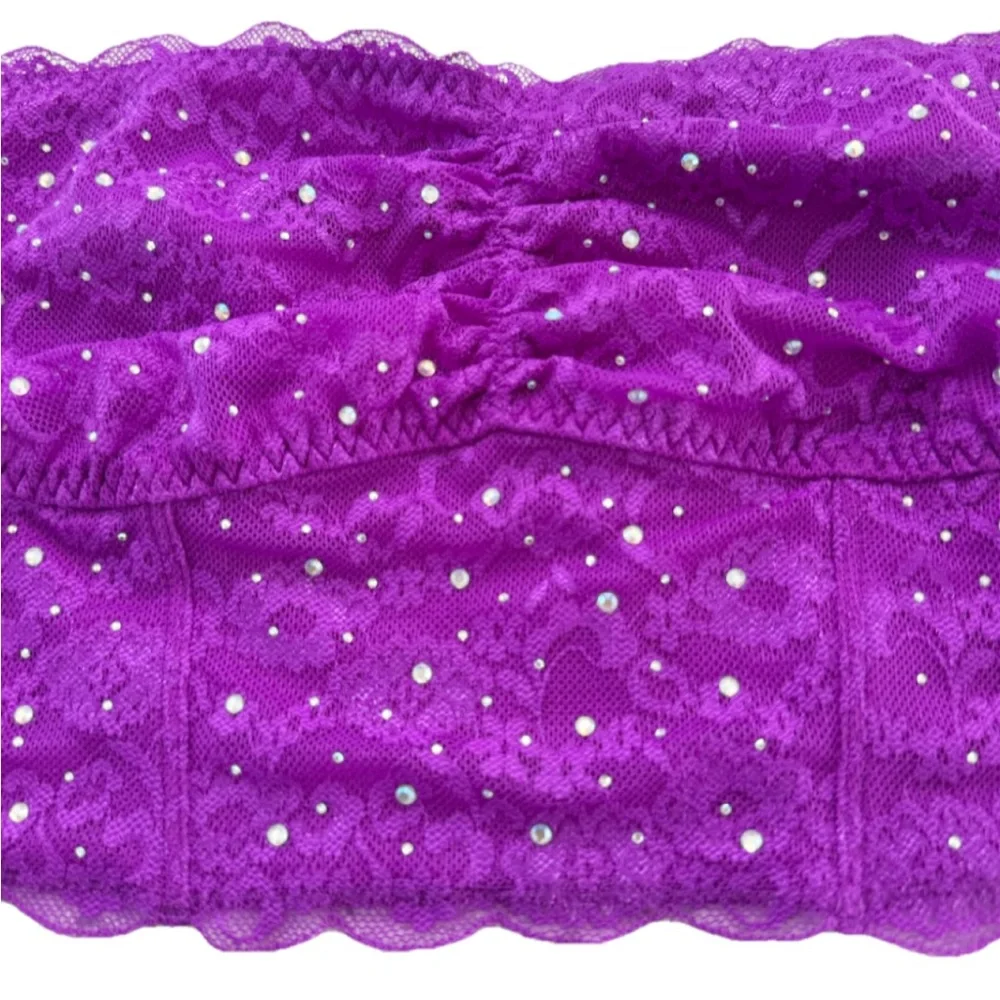 PINK Victoria’s Secret Purple Lace Rhinestone Bandeau Bralette L